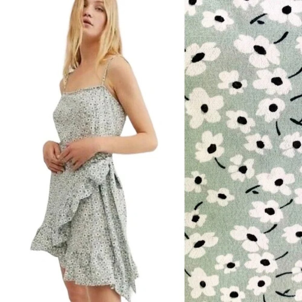 Free People Dress Olivia Slip Mini Sage Green Floral S